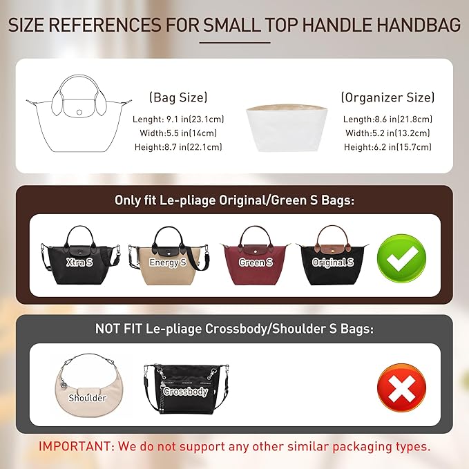 Doxo Purse Organizer Insert Compatible with Longchamp Le Pliage S Handbag and More, Lightweight Waterproof Handbag Organizer Bag Insert Shaper for Small Purse(Black-white, S)