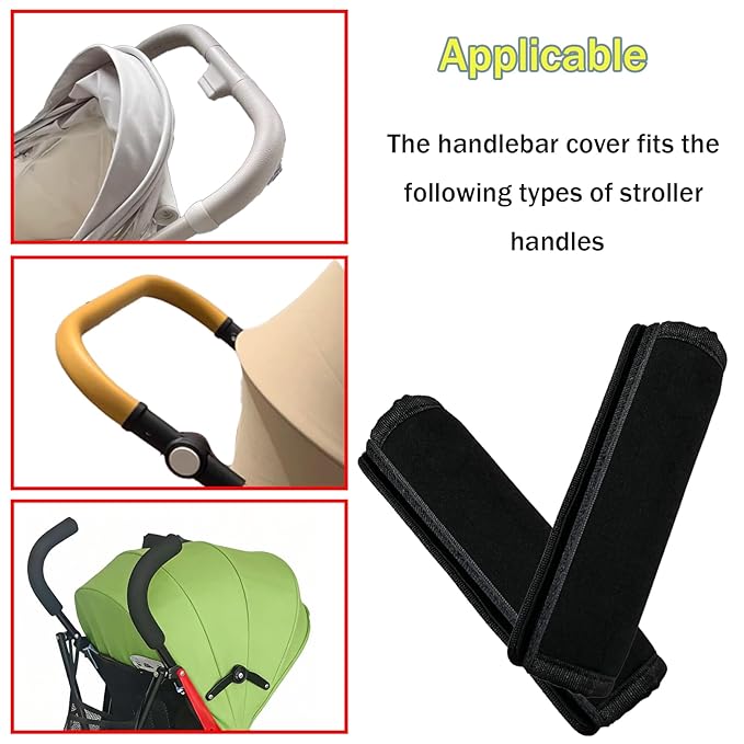 2 Pack 6.3 * 5.51inches Stroller Armrest Handle Cover,Pushchair Handlebar Cover,Universal Protective Grip Bumper Bar Covers Replacement Removable Toddler Pram Bumper Dust Proof Handle Gloves(Black)