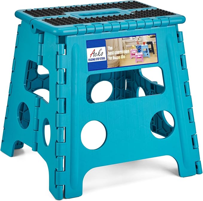 ACKO Folding Step Stool - 13" Premium Heavy Duty Foldable Stool for Adults, Kitchen Garden Bathroom Stepping Stool (1 Pack)