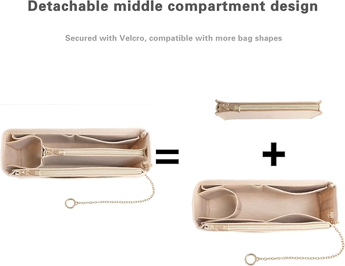 Purse Organizer Insert, Handbag Organizer with Zipper, Tote Shaper with Cup Holder & Keychain, Compatible with LV, Neverfull, MK, COACH, Longchamp, Kate Spade – Red-Sl. Med