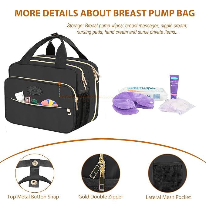 PIIOSER Breastmilk Cooler Travel Bag with Ice Pack, Compatible with Wearable Breast Pumps & Accessories - Breastfeeding On The Go for Nursing & Working Moms, Black