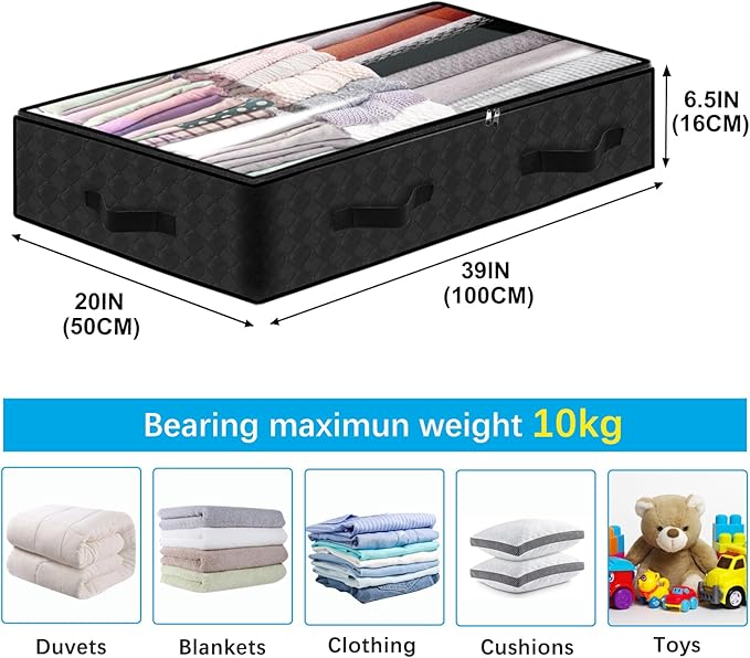 BiCINE 90L Under Bed Storage Containers, 4 Pack Foldable Closet Organizers and Storage Bins with Lid Clothes Underbed Storage Bags for Wrapping Paper, Blanket, Comforter, Towels, Sweaters, Pillows