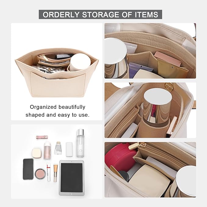 Felt Purse Organizer Insert for Longchamp Le Pliage S Handbag Insert (Small，Beige)
