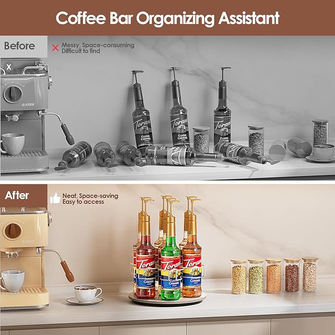 Rotating Coffee Syrup Organizer, 7 Bottles Coffee Syrup Rack for Countertop, Rotating Water Bottle Organizer for Stanley Simple Modern Owala Yeti, White