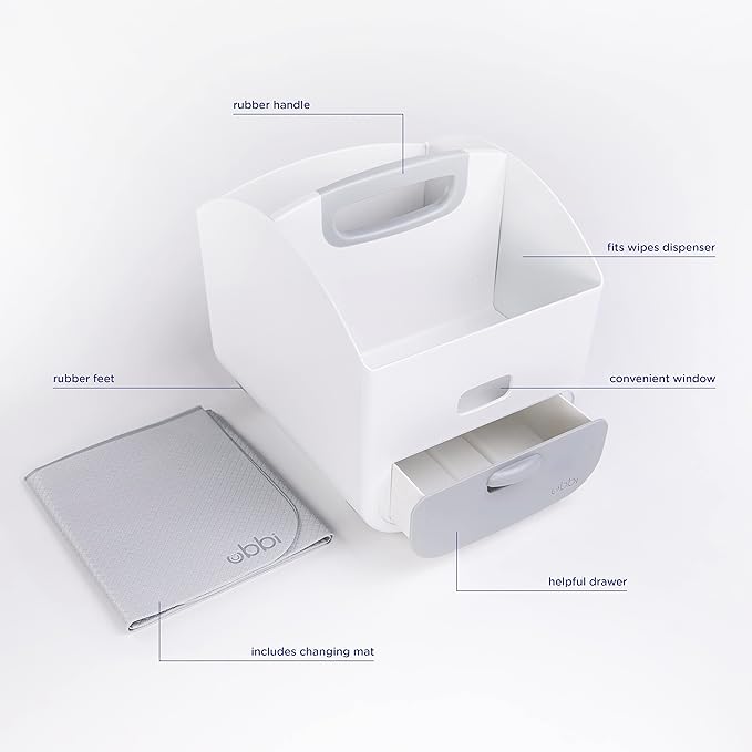 Ubbi Portable Diaper Changing Station Diaper Storage Caddy Organizer with Folding Changing Mat, Stores Baby Diapers, Wipes and Baby Accessories, Gray