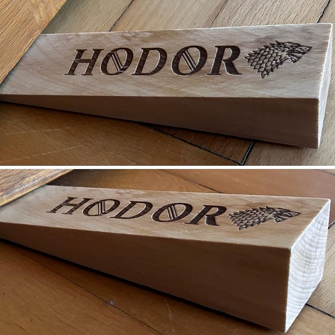 Hodor Door Stopper XL Natural Beech Wood Anti Slip Rubber Wedge GoT with Stark Sign - Bigger Than Ever