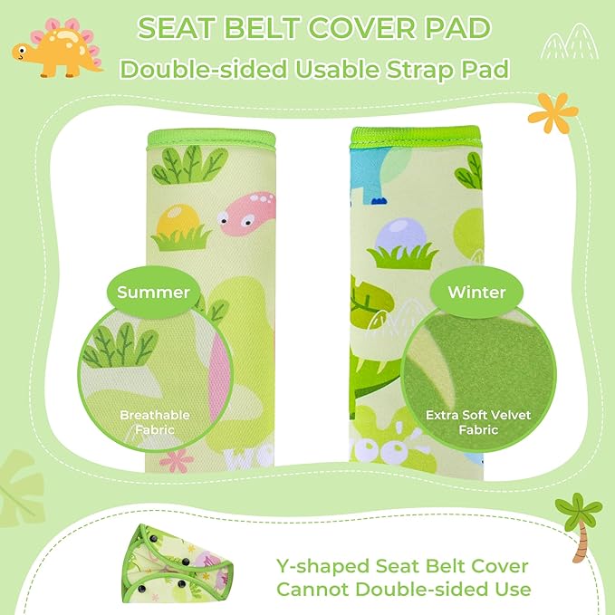 COOLBEBE Kids Seat Straps Cover Pad, Child Shoulder & Belly Comfort Cushion Set, Universal Seat Strap Cover for Booster, Strollers, High Chairs, Green