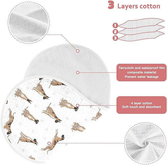 Qinllo 4 Pack Muslin Burp Cloths Great Dane Dog White Cotton Baby Burp Cloths Absorbent Burping Cloth Soft Spit Up Rags for Newborn Baby Boys Girls 22x11 Inch