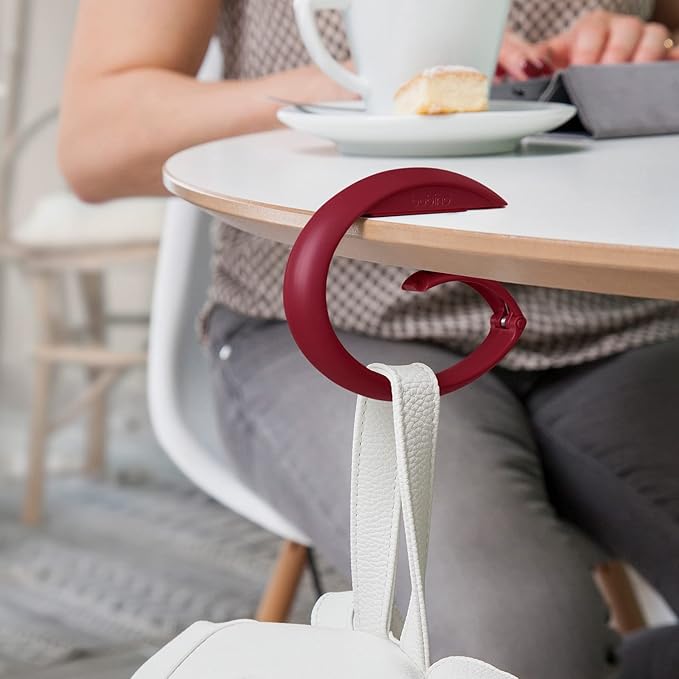 Bobino | Purse Hook | Purse Hook for Table & Clips for Hanging | Bag Hook & Purse Holder | Purse Hanger & Purse Storage | Purse Hook for Desk & Bag Holder for Table | Backpack Holder | Burgundy