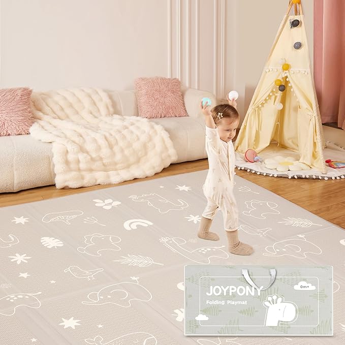Baby Play Mat, 79" X 71" X 0.6" Extra Large & Thick Reversible Foldable Play Mats for Babies and Toddlers, Anti-Slip Portable Foam Floor Mat for Tummy Time with Travel Bag