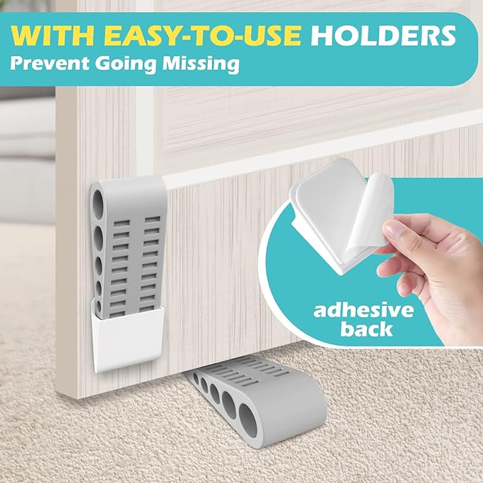 Door Stoppers for Bottom of Door - 1 Pack Rubber Security Wedge Stackable Heavy Duty Door Stop with Holder for Home Office Classroom on Carpet, Concrete, Linoleum & Wood House Warming Gifts New Home