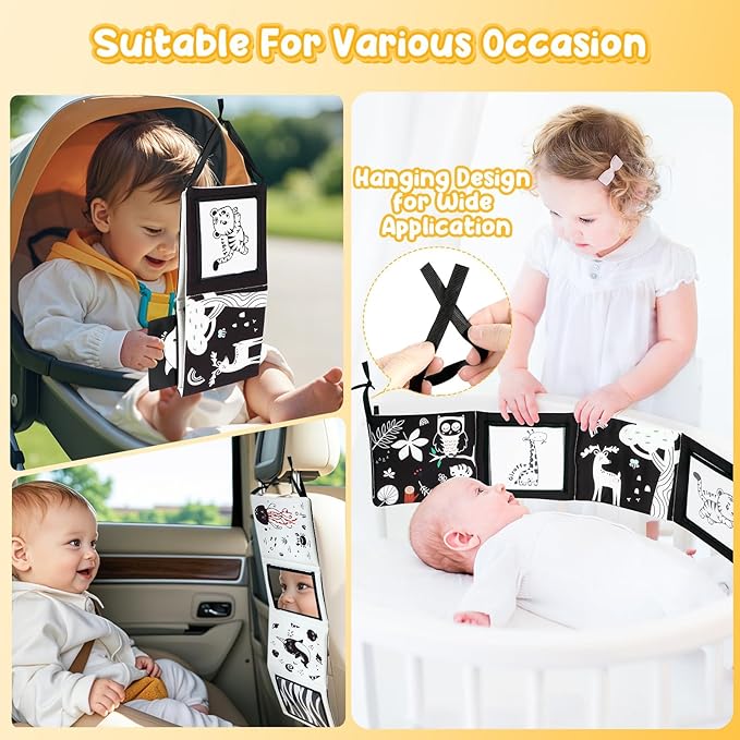 URMYWO Tummy Time Mirror Toys, Visual Stimulation Learning Cards, High Contrast Black and White Baby Toys for Newborn, Soft Baby Book for infant 0-12 Months, Baby Boy Girl Shower Gift Stocking Stuffer