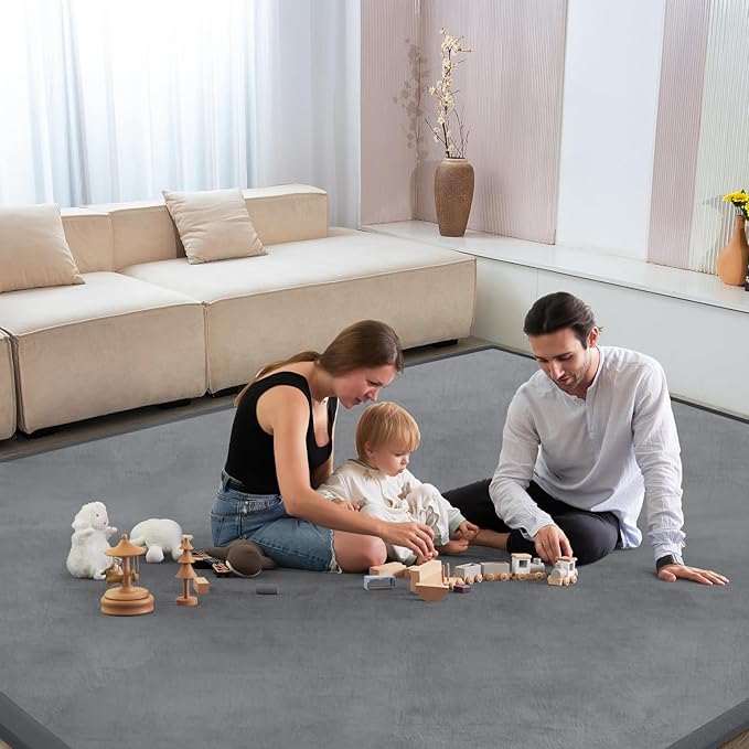 Baby Play Mat 1.2" Thick Memory Foam Nursery Rug Area Rug, 9’2” X 6’7” Yoga Mat Playmat Crawling Mat for Baby,Toddlers, Infants, Kids,Floor Mat Tatami Mat for Living Room with Non-Slip(Grey)