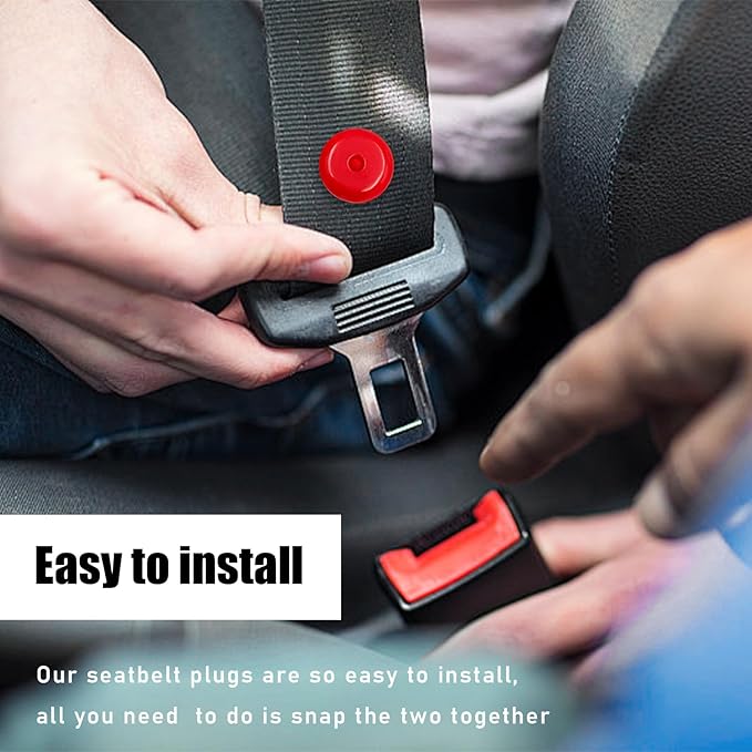 10 Sets Seat Belt Button Stop, Snap-On Plastic Seatbelt Stopper Clip Prevent Seat Belt Buckle from Sliding Down, No Welding Seat Belt Stop Kit, Universal Car Accessories (Red)