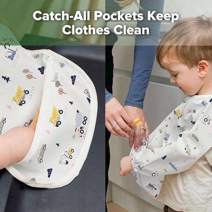 haakaa Long Sleeve Baby Bib, Waterproof & Adjustable Baby Smock Bib for Eating, Painting & Play, Easy Wipe Clean, 6–24M