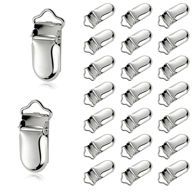 25 PCS Suspender Clips Metal Pacifier Clip Holder for Pacifiers DIY Baby Girl Toy Bibs Garter Making Supplies (1/2", Silver)