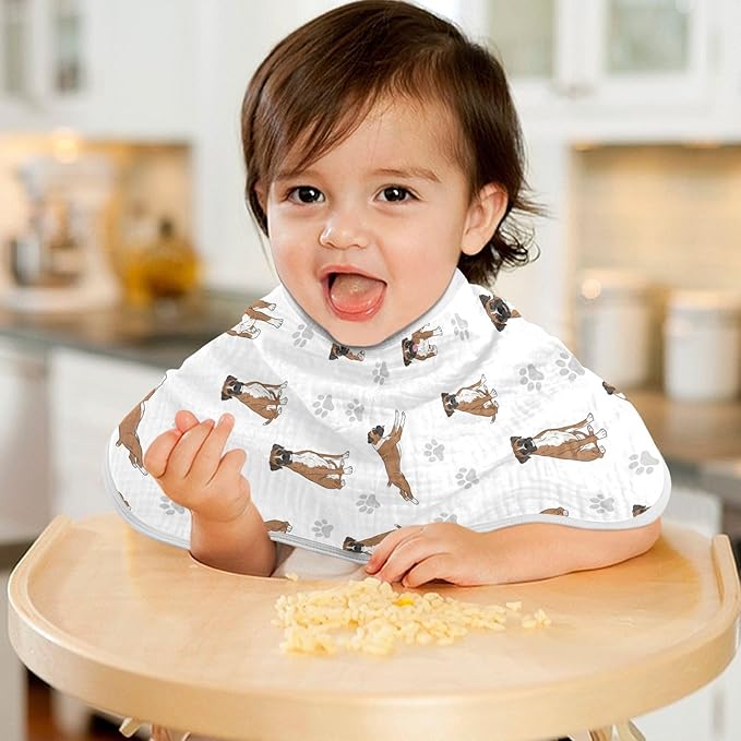 Qinllo 2 Pack Muslin Burp Cloths Boxer Dogs White Cotton Baby Burp Cloths Ultra Absorbent and Soft Burping Cloth for Baby Boys Girls 22x11 Inch