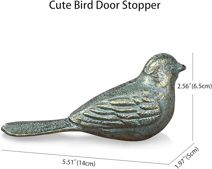 Cast Iron Door Stop Decorative Door Stoppers for Bottom of Door, Cute Bird Doorstop Animal Wedge Farmhouse Vintage Floor Decor, Antique Gold-Green