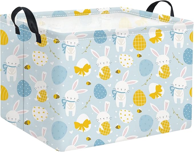 TIBAOLOVER Rectangular Easter Basket Kids Storage Basket Gift Basket Baby Storage Basket Cute Kids Toy Storage Bin Organizer Shelf Book Basket Room Decor(Blue Easter Bunny)