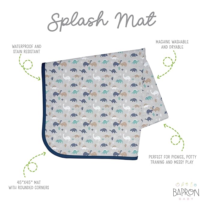 BapronBaby Desert Dinos Splash Mat - Waterproof Catch-All for Under High Chairs, Floors, Tables, Playtime or Arts & Crafts - Machine Washable - 45" x 45”