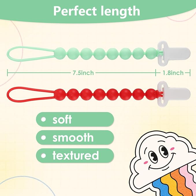 6-Pack Silicone Pacifier Clips for Babies, Safe Teething Beads, Rust-Free Holders, Baby Boy and Girl Essentials, Newborn Must-Have Accessories, BPA-Free (Pink)