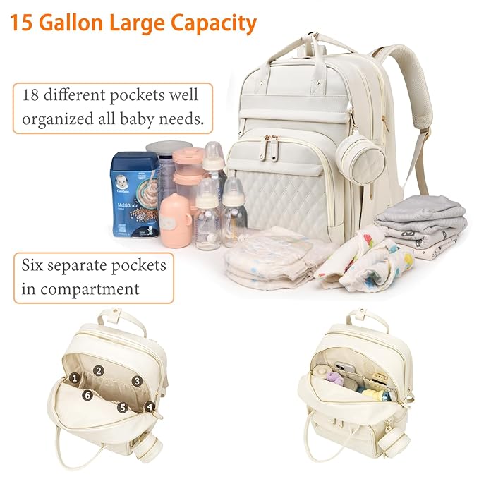 Baby Diaper Bags with Changing Station, Waterproof Diaper Bag Backpack for Moms Dads with USB Charging Port, Baby Shower Gifts, Large Capacity diaper backpack, Beige