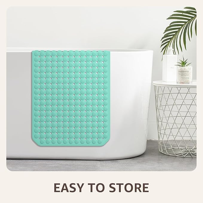 OTHWAY Bath Tub Shower Mat Non Slip, Bathtub Floor Liner Mats for Inside Shower Bathroom, Suction Cups and Drain Holes for Feet Scrubbing, Machine Washable, Soft on Feet, 35x16 Inch, Light Green
