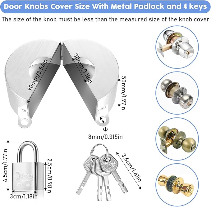 simarro Door Knob Lock Out Device, Door Handle Lock Cover with Padlock and Keys, Prevents Turning of Door Knob and Entering Keyholes for Covering Door Handles Faucets Valves(Silver)