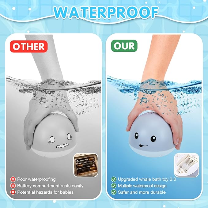 Whale Bath Toy Sprinkler, Light Up Bath Toys for Kids Ages 1-3 Babies 6-12-18 Months, 1 2 3 Year Old Boys Girls Valentines Toddler Birthday Gifts, Bathtub Pool Water Table Toys