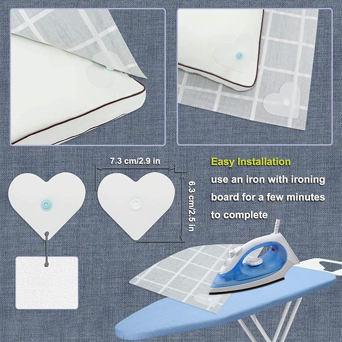 HX AURIZE Iron On Duvet Snaps 16 Pieces (8 Pairs), Heart Shaped Comforter Fasteners, Washable and Dryer Safe Bedding Anchors, No-Sew Corner Clips Prevent Shifting, White