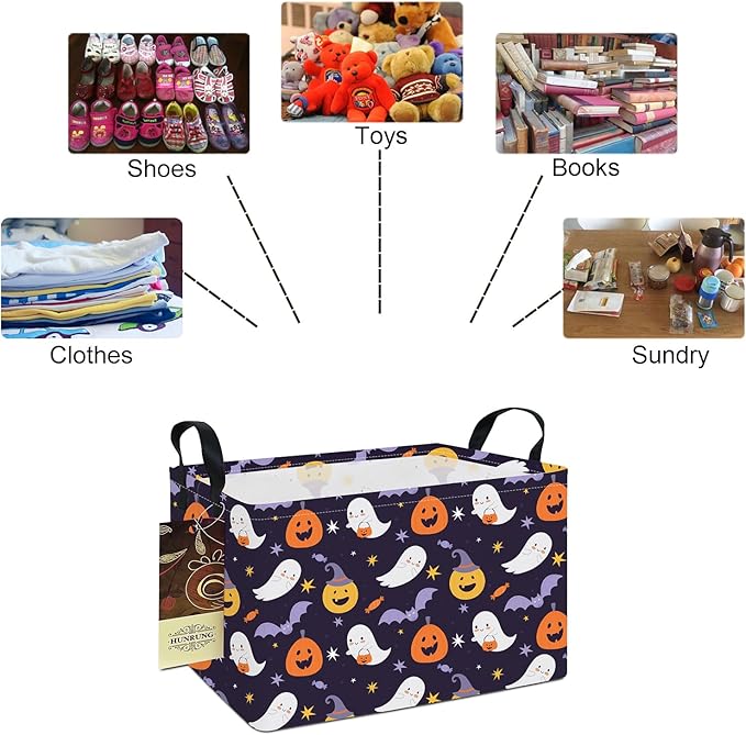 HUNRUNG Rectangle Storage Basket Cute Canvas Organizer Bin for Pet/Children Toys, Books, Clothes Perfect for Rooms/Playroom(REC-Pumpkin Kid)
