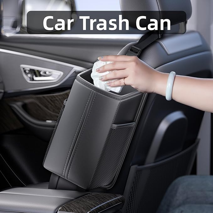 Car Tissue Holder for Front Seat, Headrest Organizer with 2 Side Mesh Pockets for Phones & Cards, tissue box cover square Fits 150 Tissues, Durable PU Leather
