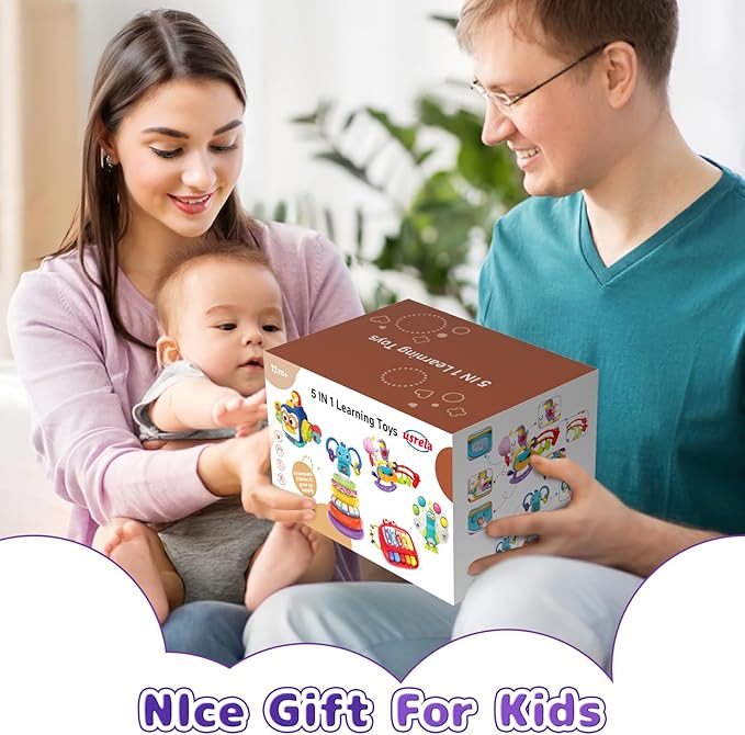 usrela 5 in 1 Baby Toy for 12 18 Month, Learning Toys for Babies 12-18 Months, Baby Busy Cube, Stacking&Sensory, Pull String&Piano Xylophone Toy, Birthday Gift for 12+ Month