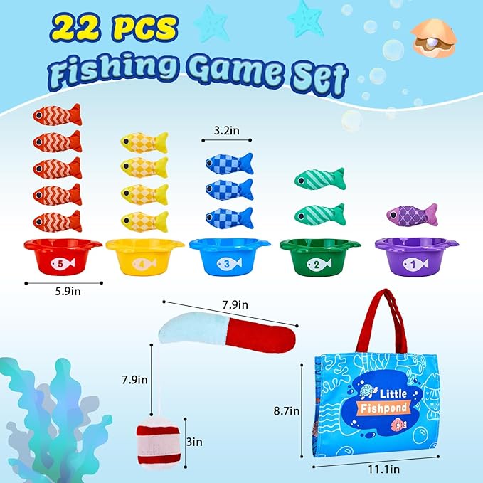 Gacoman Montessori Toys for 1 Year Old Boy Girl Birthday Gift- Cloth Fishing Game for Toddler1-3 for Grandkids with Stacking Cups Learning Educational Toys Baby Toys 12-18 Months