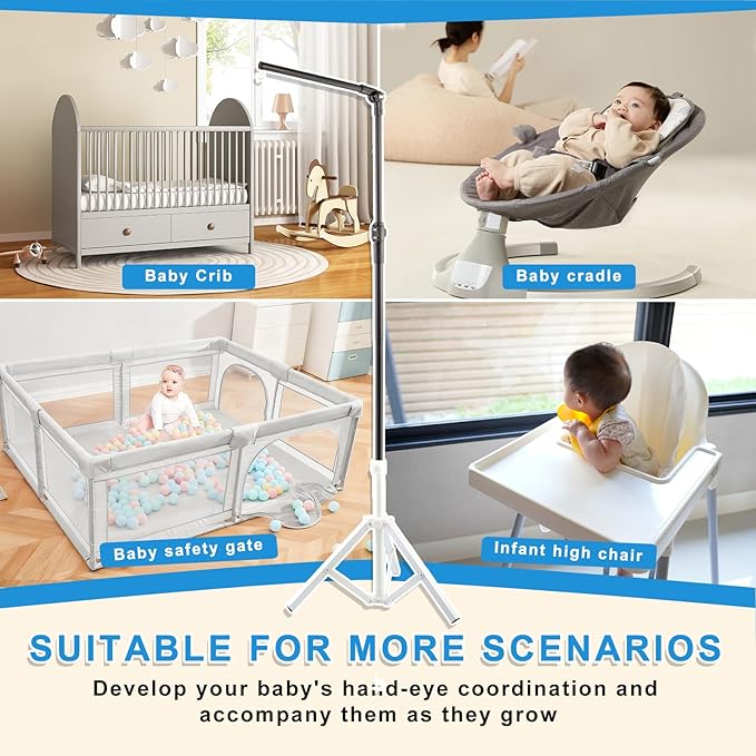 Baby Crib Mobile Arm,Mobile Hanger for Crib Adjustable Height 56-78" Top Can Rotate 180° Suitable for Baby Stainless Steel with Brushed Texture Sturdy and Stable Base