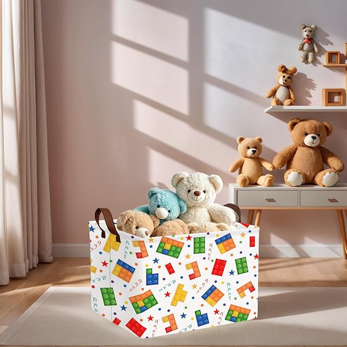 ASKETAM Kid Cute Nursery Storage Basket Baby Toy Clothes Storage Bin Playroom Bedroom Decor Basket(Building Blocks)