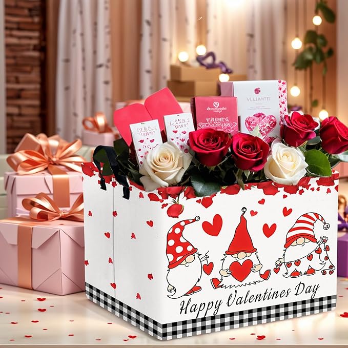 ASKETAM Valentine's Day Basket for Gifts Empty Cute Heart Large Gift Basket Decorative Storage Bin for Kid and Baby Room Décor (Dwarf Elf Love)