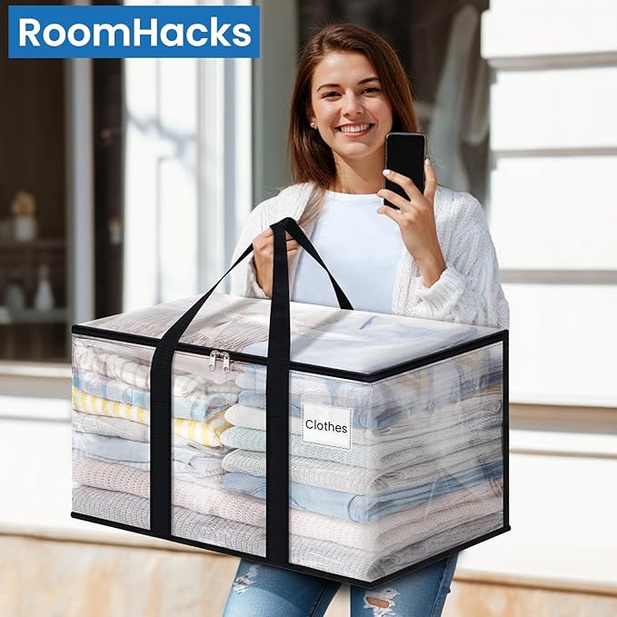 Clear Heavy Duty Extra Large Moving Bags, Reinforced Handle & Double Zipper, Storage Bags Alternative to Moving Box (10 Packs)