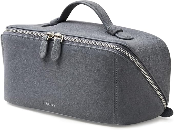 EACHY Travel Makeup Bag, Large Capacity Cosmetic Bag for Women, Waterproof PU Leather, Flat Open Portable Toiletry Bag for Skincare, Brushes & Travel Essentials