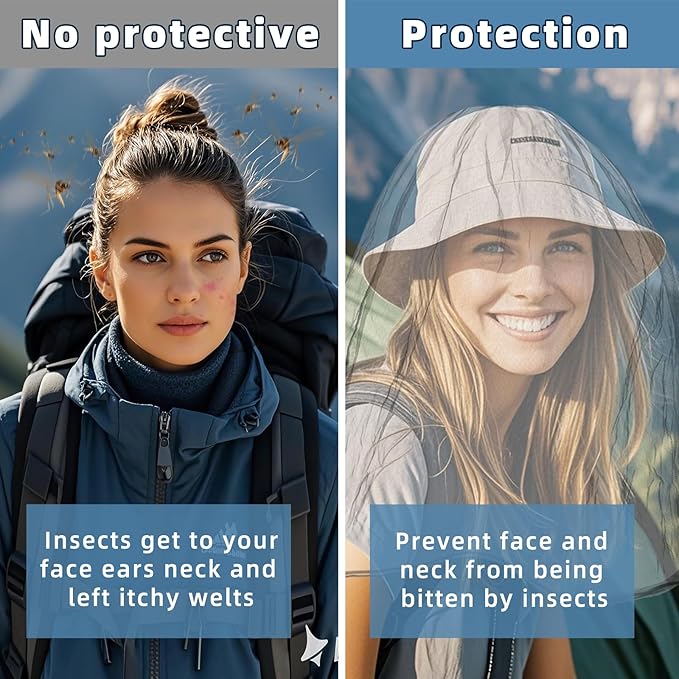 2 Pack Ultra Large Mosquito Net 42x25 Inches Mosquito Head Net Oversized Insect Netting Bug Fits Most Hats for Gardening Hiking Fishing Traveling(Light Gray)