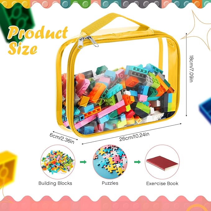 Sanwuta 3 Packs Toy Storage Bags with Zipper, Clear PVC Organizing Waterproof Toy Bags for Board Games, Building Blocks, and Kids Books(12.6 x 9 x 2.36 Inch,Pink)