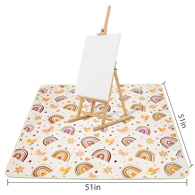 Basumee Splat Mat High Chair Food Catcher - Waterproof, Non Slip, Brown Rainbow, 51x51 Inches