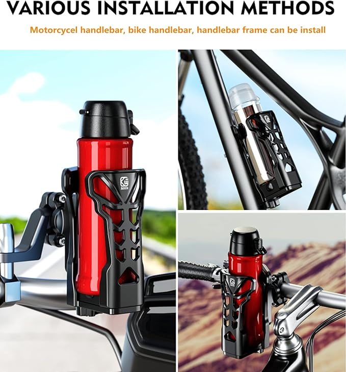KEWIG Bicycle Water Bottle Holder for Bike & Motorcycle, Adjustable Bike Water Bottle Cages Fit for Diameter 2'' - 3'' Cup, Compatible for Handlebars or Tubes 20mm to 35mm in Diameter