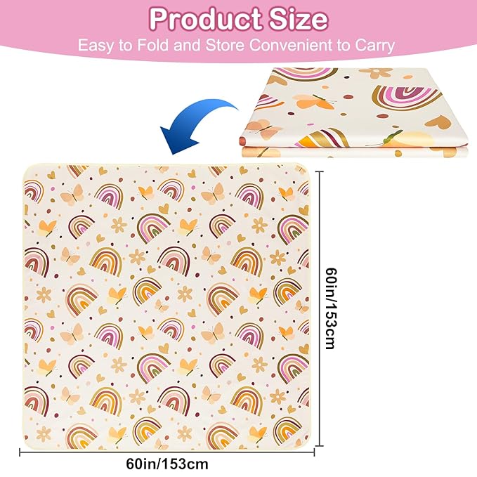 Basumee Splat Mat High Chair Mat Waterproof Baby Play Splat Mat for Under High Chair Food Catcher Highchair Mat for Floor Non Slip Bottom, Brown Rainbow, 60x60 Inches