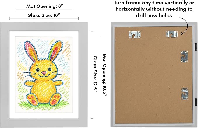 Americanflat Kids Artwork Frame Changeable (Gray) - Magnetic Door Holds 100 Art Pieces - 8.5x11 Letter Size Display with Mat or 10x12.5 Without Mat - My Mini Masterpiece