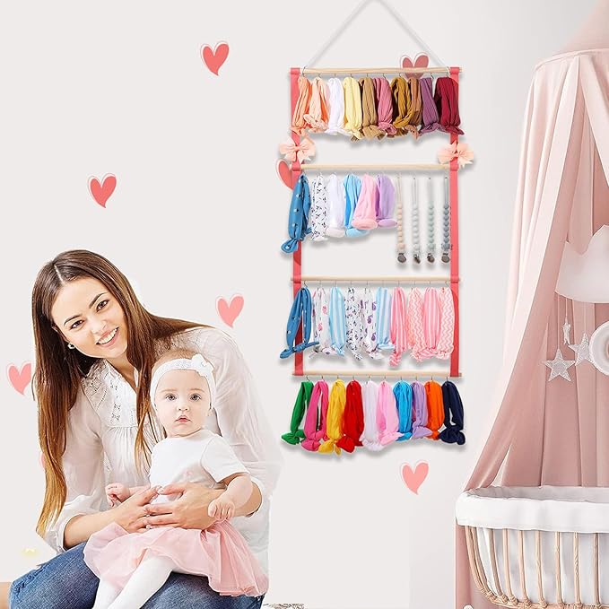 YOcity Baby Headband Organizer for Girl Bow Holder Hair Bows Clip Hair Bow Organizer Baby Headband Holder Hair Accessories Storage Wall Hanging Decor (Pink)