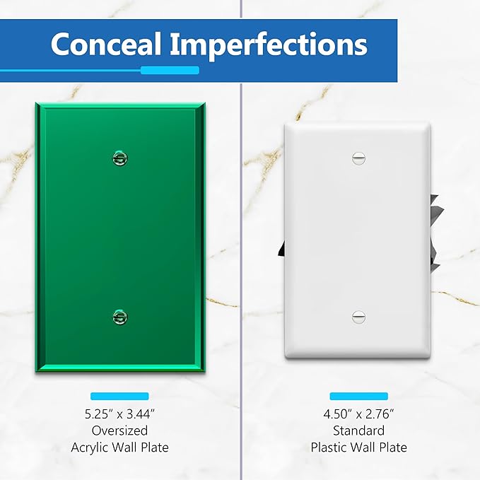 LIDER Reflective Acrylic Blank Wall Plate, Mirrored Blank Device Cover, Plexiglass Wall Plate, Acrylic Glass, Oversized 1-Gang 5.25" x 3.44", LWP-01O-AGR, Green