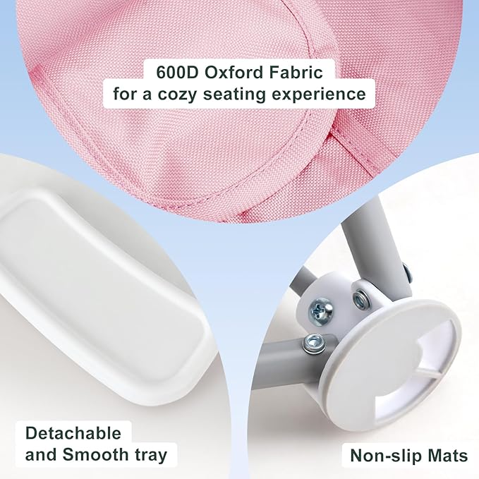 Tiny Marvels Portable Booster Seat, Foldable Baby High Chair with Removable Tray, Safety Harness & Carry Bag – for Toddlers Ages 6M-3Y, Ideal for Dining, Travel, Camping & Family Time