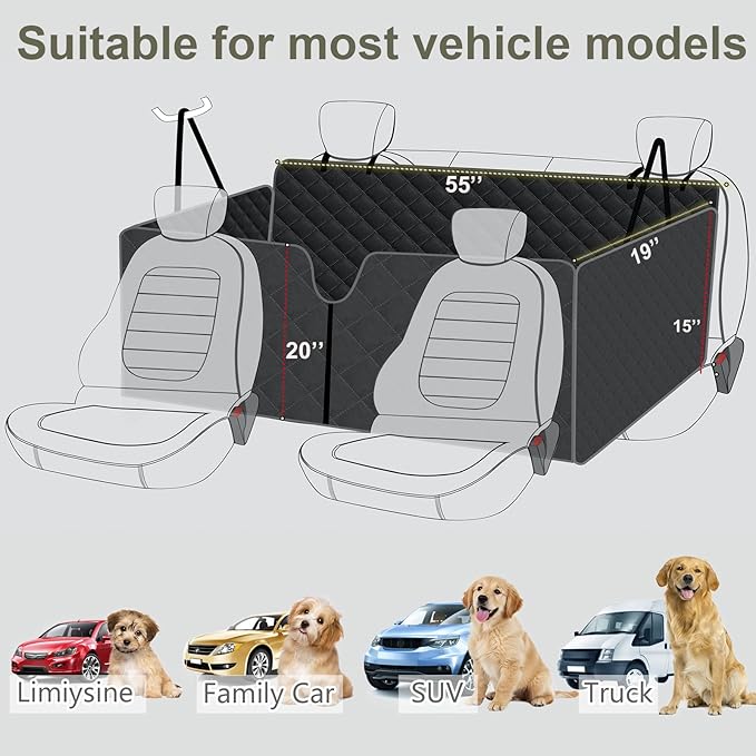Meolsaek Car Seat Cover for Dogs, Non-Slip Rear Waterproof Car Bench Seat Cover for Back Seat, Dog Car Seat Cover for Trucks SUVs Most Cars (Black-Zipper)