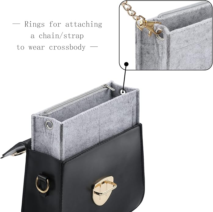 Joqixon Mini Felt Purse Organizer Insert Small Tote Bag organizer with Zipper